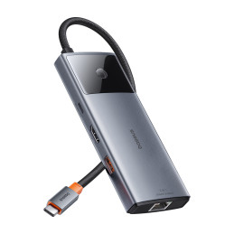 USB HUB 6in1 Baseus Metal Gleam Series II USB-A/ USB-C/ USB-C PD/ HDMI/ RJ45 – juodas