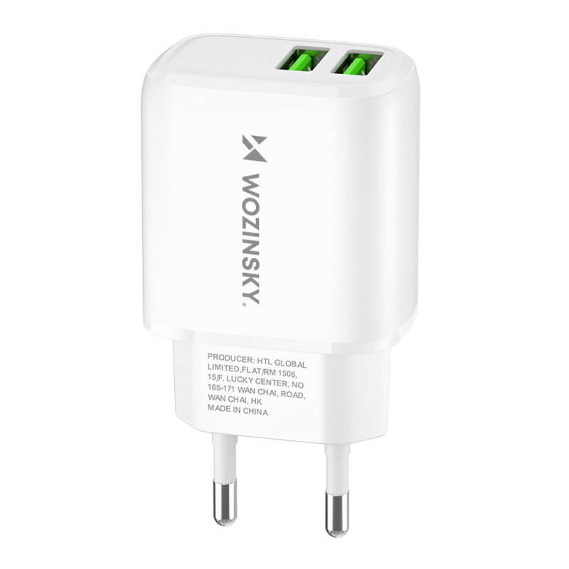 Wozinsky CUWCW 2.4A 2 x USB-A sieninis įkroviklis - baltas