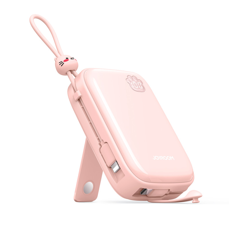 Powerbank Joyroom JR-L008 Plus Cutie Series 22,5W 20000mAh su stovu + USB-A - USB-C laidas - rožinis