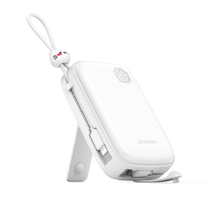 Powerbank Joyroom JR-L008 Plus Cutie Series 22,5W 20000mAh su stovu + USB-A - USB-C laidas - baltas