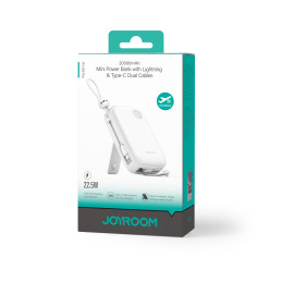 Powerbank Joyroom JR-L008 Plus Cutie Series 22,5W 20000mAh su stovu + USB-A - USB-C laidas - baltas