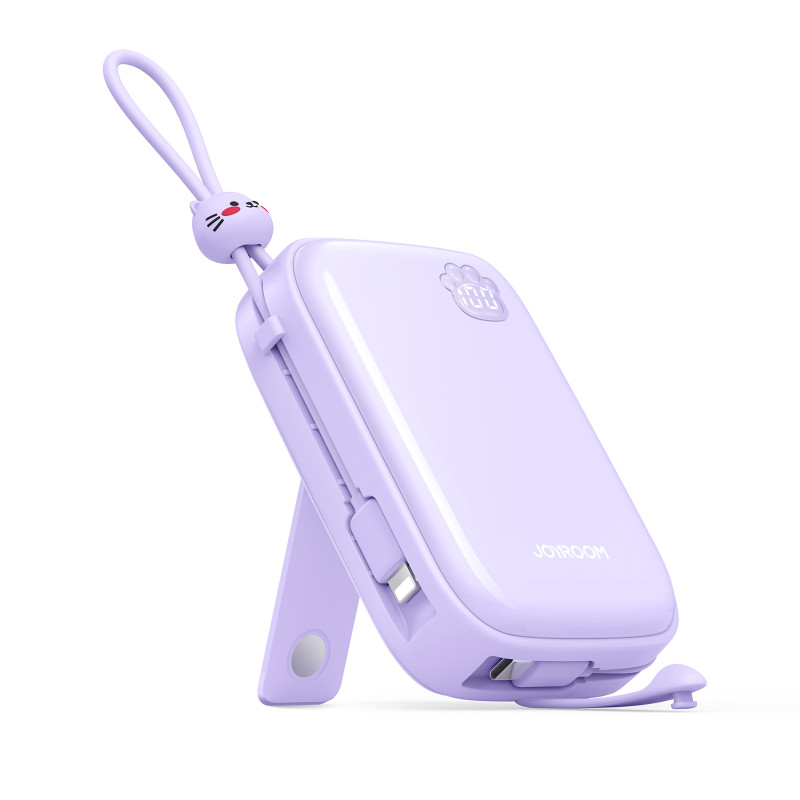 Powerbank Joyroom JR-L008 Plus Cutie Series 22,5W 20000mAh su stovu + USB-A - USB-C laidas - violetinė