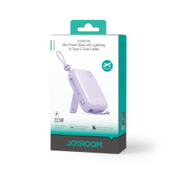 Powerbank Joyroom JR-L008 Plus Cutie Series 22,5W 20000mAh su stovu + USB-A - USB-C laidas - violetinė