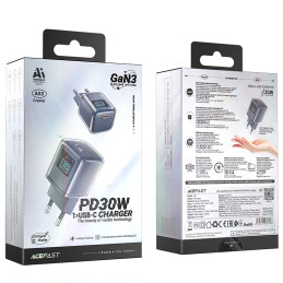 Acefast A53 PD 30W GaN USB-C įkroviklis su ekranu - pilkas