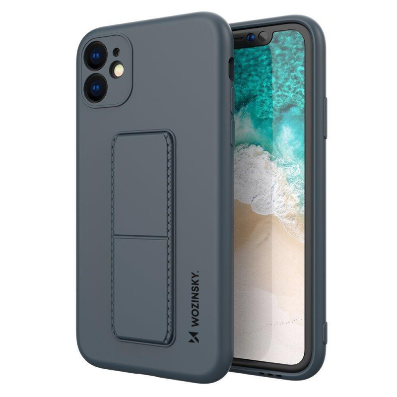 Wozinsky Kickstand Case silikoninis dėklas su stovu iPhone 12 tamsiai mėlynai