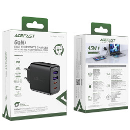 Acefast A61 PD 45W GaN įkroviklis 2 x USB-C + 2 x USB-A su 4 prievadais - juodas