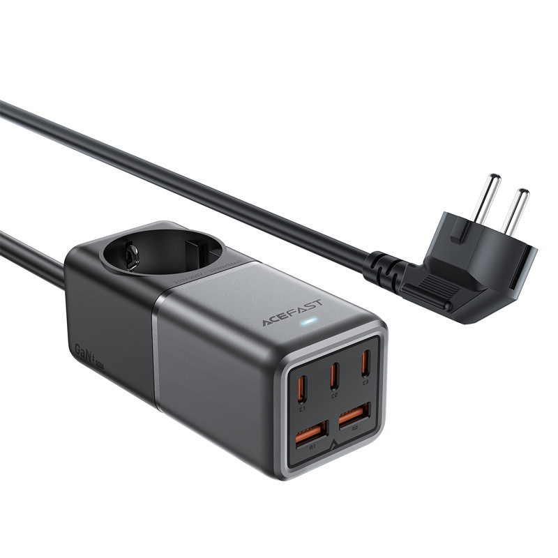Acefast Z2 GaN 75W PD stalinis įkroviklis 3x USB-C 2x USB-A - juoda ir pilka