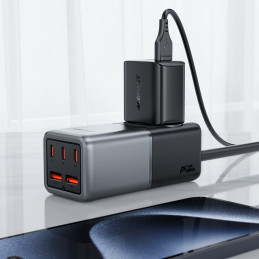 Acefast Z2 GaN 75W PD stalinis įkroviklis 3x USB-C 2x USB-A - juoda ir pilka