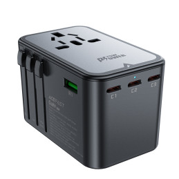 Acefast Z1 GaN 75W PD kelioninio įkroviklio adapteris 3x USB-C 2x USB-A - juodas