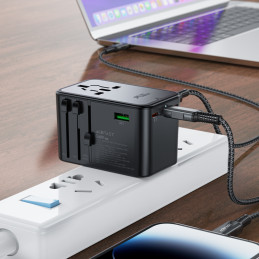 Acefast Z1 GaN 75W PD kelioninio įkroviklio adapteris 3x USB-C 2x USB-A - juodas