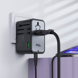 Acefast Z1 GaN 75W PD kelioninio įkroviklio adapteris 3x USB-C 2x USB-A - juodas