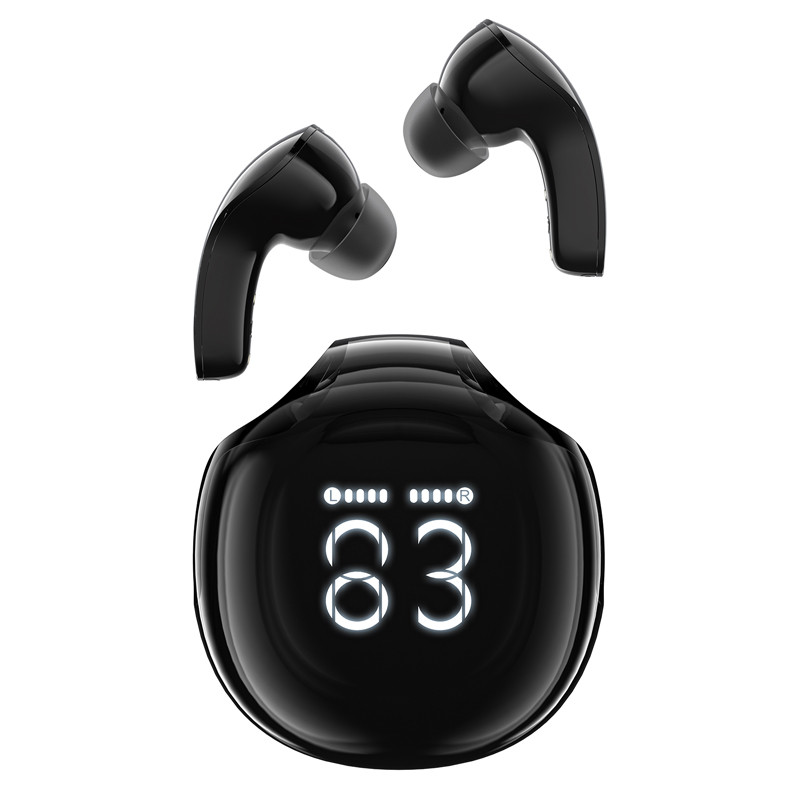 Acefast T9 Bluetooth 5.3 į ausis įdedamos belaidės ausinės su ekranu – juodos spalvos