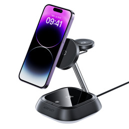 3in1 Acefast E16 15W indukcinio įkrovimo stotelė telefonui / ausinėms / laikrodžiui - juoda