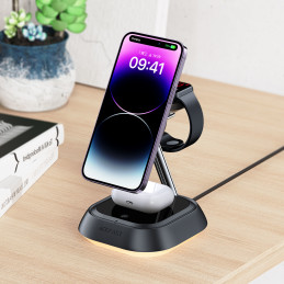 3in1 Acefast E16 15W indukcinio įkrovimo stotelė telefonui / ausinėms / laikrodžiui - juoda