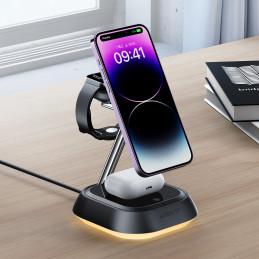 3in1 Acefast E16 15W indukcinio įkrovimo stotelė telefonui / ausinėms / laikrodžiui - juoda