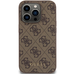 Guess 4G Metal Gold Logo dėklas, skirtas iPhone 15 Pro - rudas