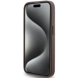 Guess 4G Metal Gold Logo dėklas, skirtas iPhone 15 Pro - rudas