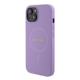 Guess Saffiano MagSafe dėklas iPhone 15 Plus - violetinis