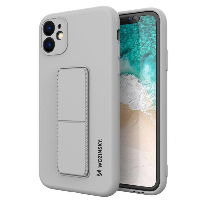 Wozinsky Kickstand Case silikoninis dėklas su stovu iPhone 12 Pro, pilkas