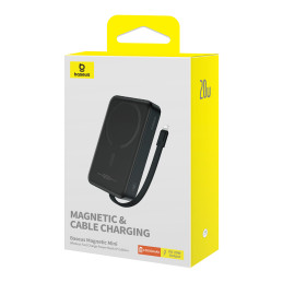 „Baseus Magnetic Mini MagSafe“ 10 000 mAh 20 W maitinimo blokas su įmontuotu „Lightning“ laidu – juodas + „Baseus Simple...