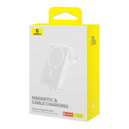 Baseus Magnetic Mini MagSafe 10000mAh 20W maitinimo blokas su įmontuotu Lightning laidu - baltas + Baseus Simple Series ...