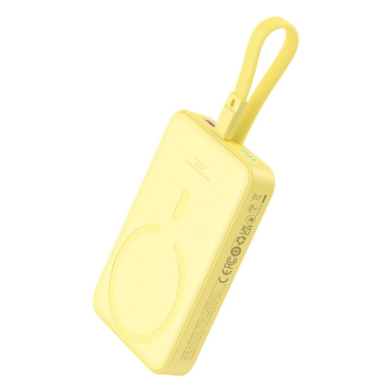 Baseus Magnetic Mini MagSafe 10000mAh 20W maitinimo blokas su įmontuotu Lightning laidu - geltonas + Baseus Simple Serie...