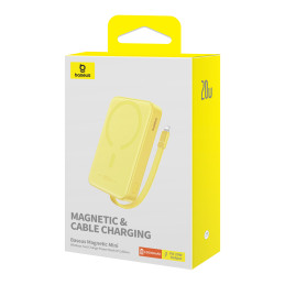 Baseus Magnetic Mini MagSafe 10000mAh 20W maitinimo blokas su įmontuotu Lightning laidu - geltonas + Baseus Simple Serie...