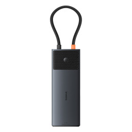 USB HUB 11in1 Baseus Metal Gleam Series II USB-A/ USB-C PD/ HDMI/ DP/ RJ45/ SD/ TF – juodas
