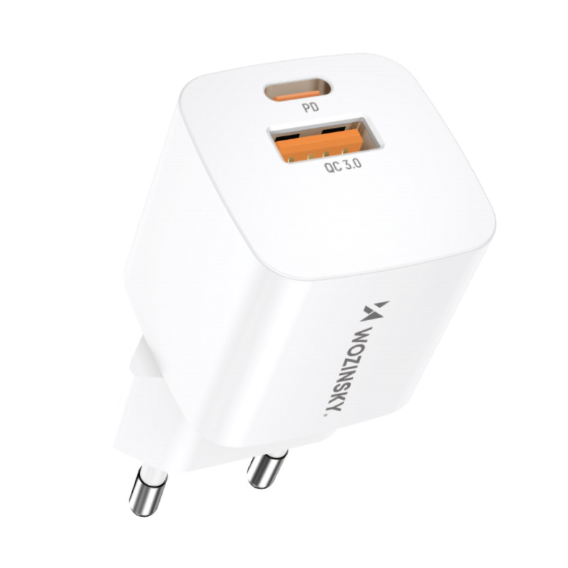 Wozinsky CMWCW 20W USB-C / USB-A sieninis įkroviklis - baltas
