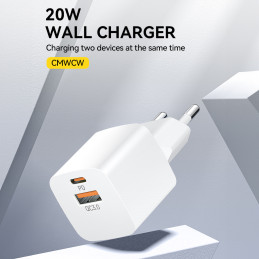 Wozinsky CMWCW 20W USB-C / USB-A sieninis įkroviklis - baltas