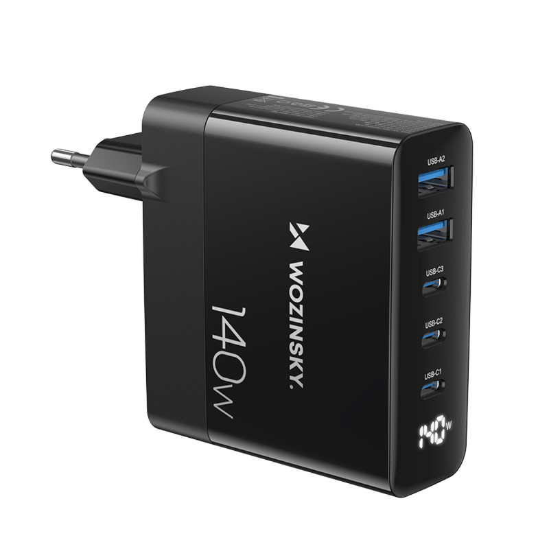 Wozinsky CGWCB 140W GaN sieninis įkroviklis 3 x USB-C / 2 x USB-A - juodas
