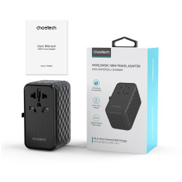 Choetech PD6028 EU / JAV / AUS / JK kelioninis adapteris 2x USB-C 2x USB-A 100W - juodas