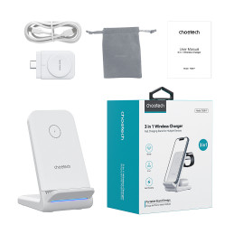 Choetech T608 15W 3in1 indukcinio įkrovimo stotelė - balta