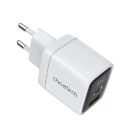 Choetech PD6052 USB-C USB-A PD 35W GaN sieninis įkroviklis su ekranu - baltas