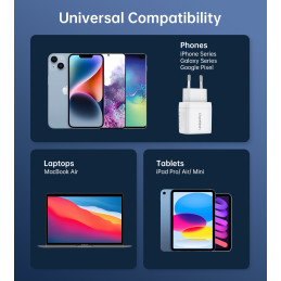 Choetech PD6052 USB-C USB-A PD 35W GaN sieninis įkroviklis su ekranu - baltas