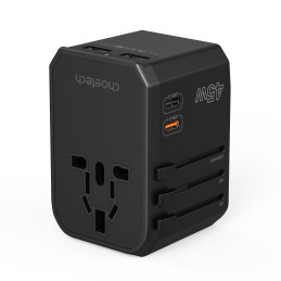 Choetech PD6045 USB-C USB-A 45W GaN kelioninis įkroviklis su JAV ES UK AU kištukais – juodas