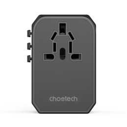Choetech PD6045 USB-C USB-A 45W GaN kelioninis įkroviklis su JAV ES UK AU kištukais – juodas