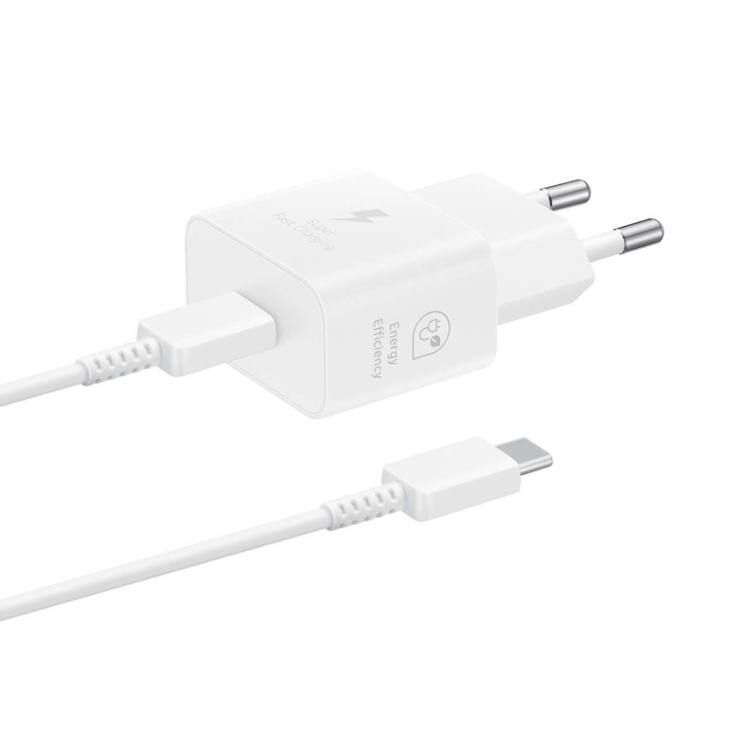 Samsung EP-T2510XWEGEU 25W SFC GaN sieninis įkroviklis su USB-C laidu – baltas