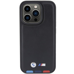 BMW Leather Stamp Tricolor dėklas iPhone 15 Pro - juodas