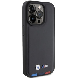 BMW Leather Stamp Tricolor dėklas iPhone 15 Pro - juodas