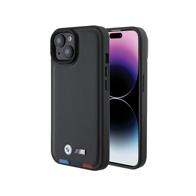 BMW Leather Stamp Tricolor dėklas iPhone 15 - juodas