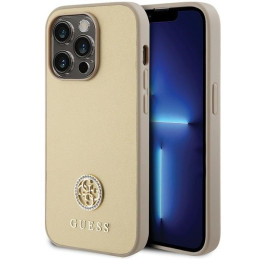 Guess Strass Metal Logo dėklas, skirtas iPhone 15 Pro - auksinis