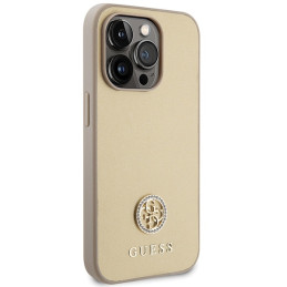 Guess Strass Metal Logo dėklas, skirtas iPhone 15 Pro - auksinis