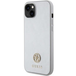 Guess Strass Metal Logo dėklas iPhone 15 - sidabrinis