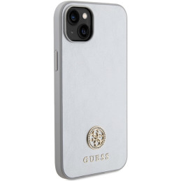 Guess Strass Metal Logo dėklas iPhone 15 - sidabrinis