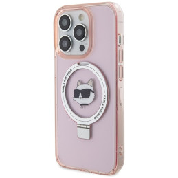 Karl Lagerfeld Ring Stand Choupette Head MagSafe dėklas iPhone 15 Pro - rožinis