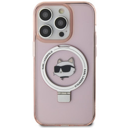 Karl Lagerfeld Ring Stand Choupette Head MagSafe dėklas iPhone 15 Pro - rožinis