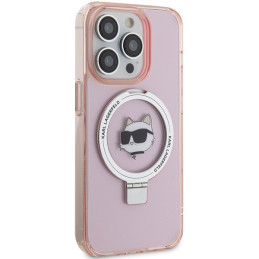 Karl Lagerfeld Ring Stand Choupette Head MagSafe dėklas iPhone 15 Pro - rožinis