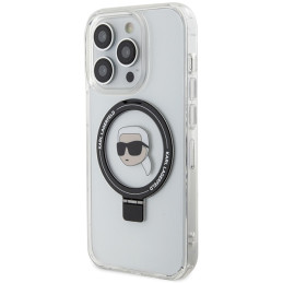 Karl Lagerfeld žiedinis stovas Karl Head MagSafe dėklas iPhone 15 Pro - baltas