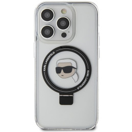 Karl Lagerfeld žiedinis stovas Karl Head MagSafe dėklas iPhone 15 Pro - baltas